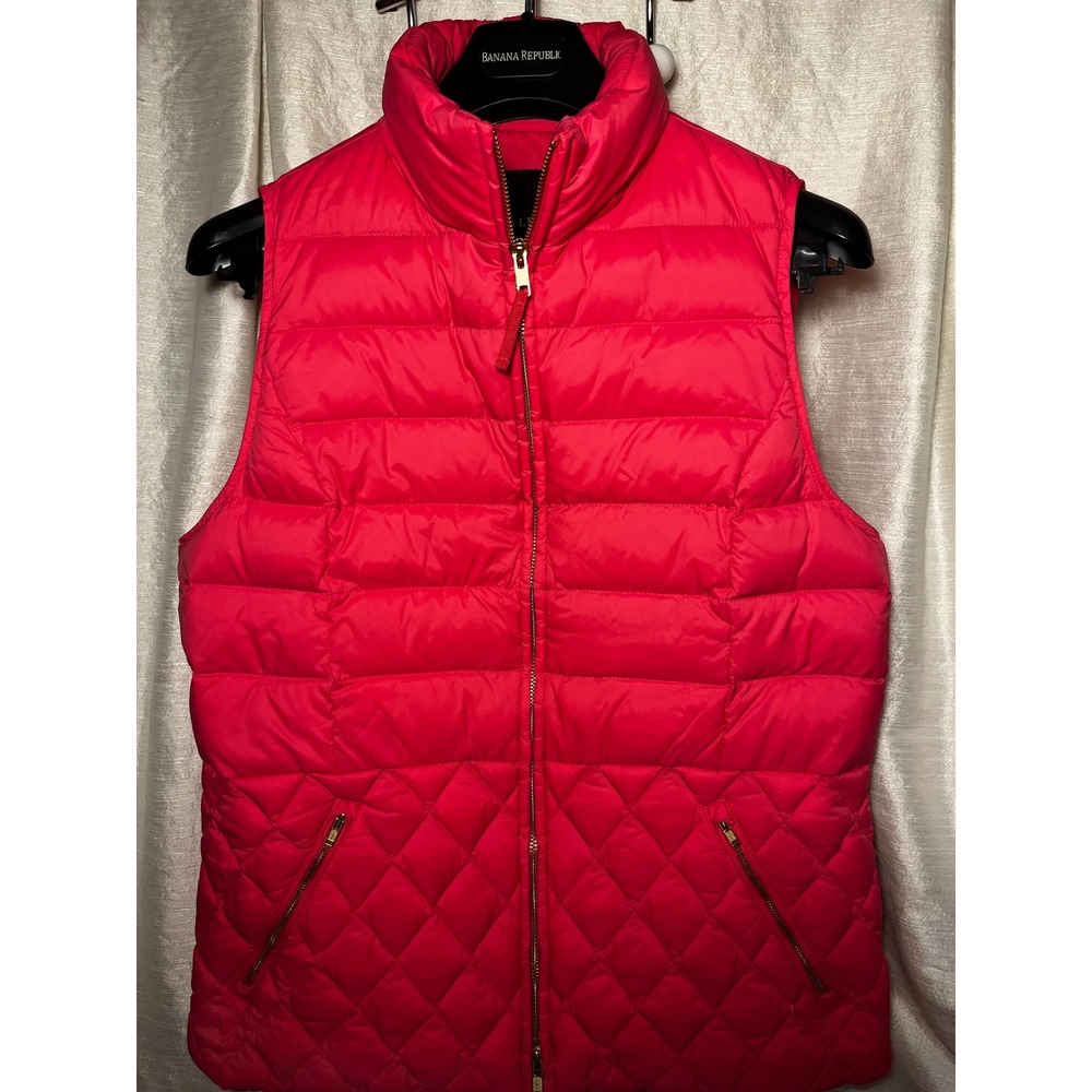 Talbots Womens Pink Down Puffer Vest Mixed Quilted Full Zip Sleeveless VN4926 P1
